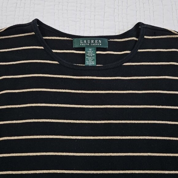 Lauren Ralph Lauren Green Label Top Size 1X Black & Gold Metallic Striped - Picture 4 of 14